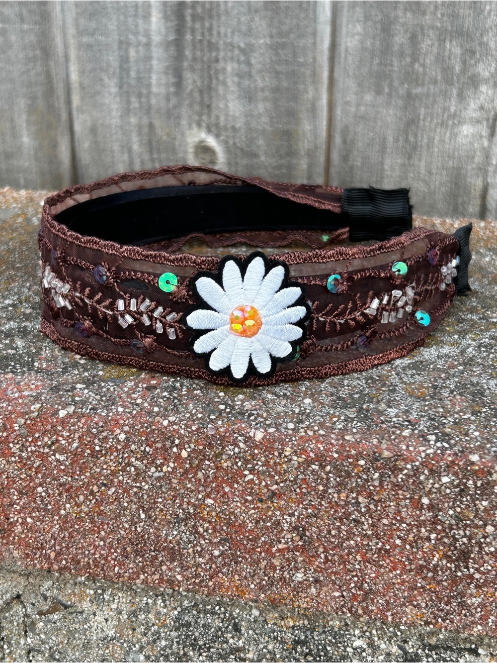 Custom Headband vintage lace & flower detail with crystals Handmade Brand new